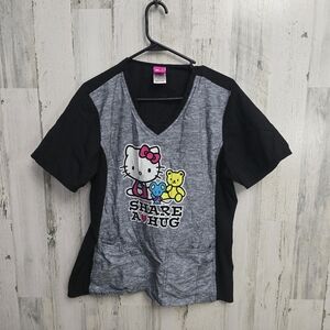 Hello Kitty Share A Hug Womens Scrub Top Gray and Black Size Large